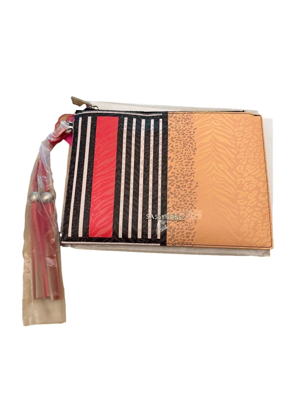 Sassy Jones Red and Black Geometric Clutch NWT